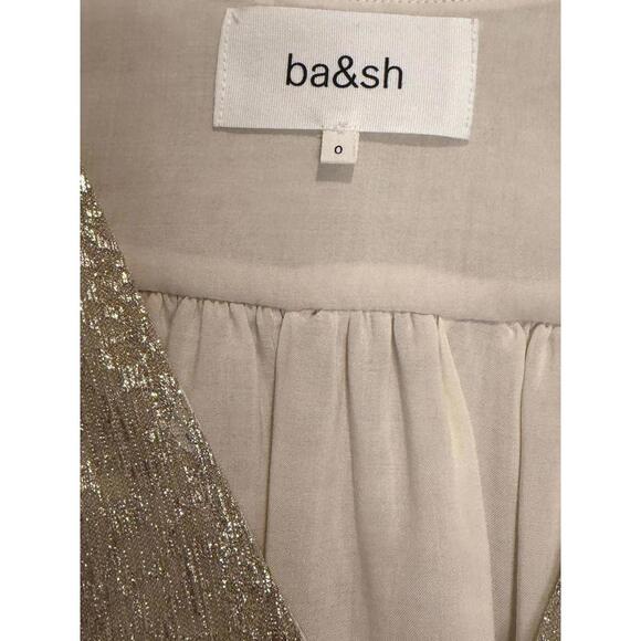 Ba&sh Caitlin Gold Leopard Metallic Lurex Blouse Balloon Sleeve Size 0